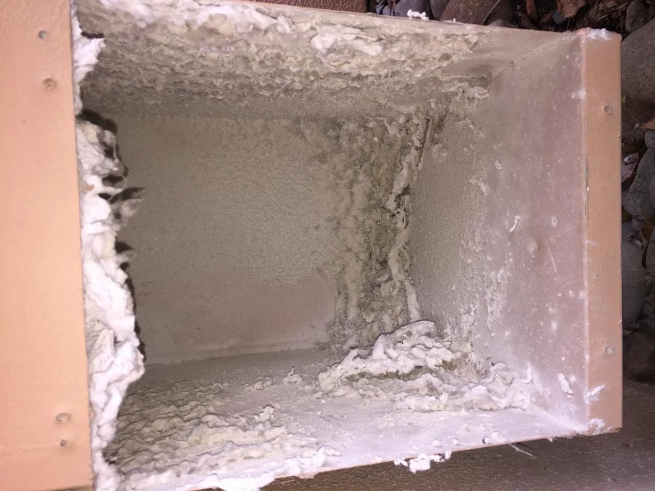Second duct before cleaning — clogged with contaminants