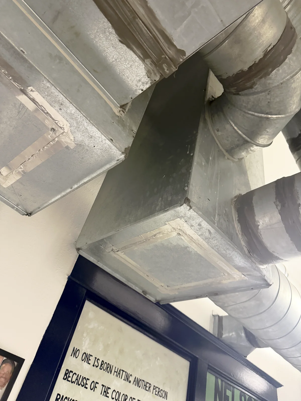 Branching rectangular and round duct connections with sealed seams at VOA Oregon Men's Residential Center
