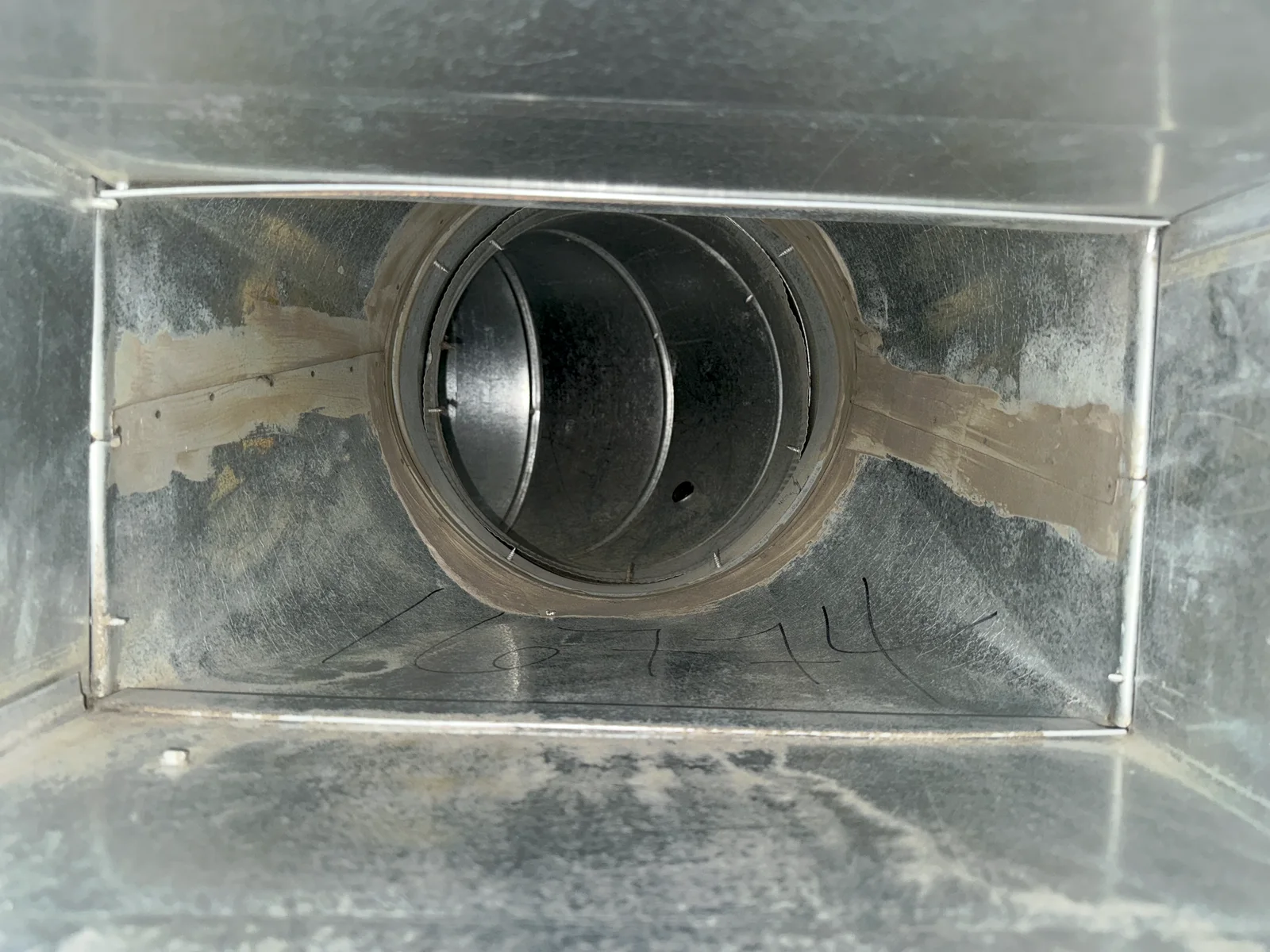 Same duct interior after NWBreeze cleaning — clean galvanized surfaces